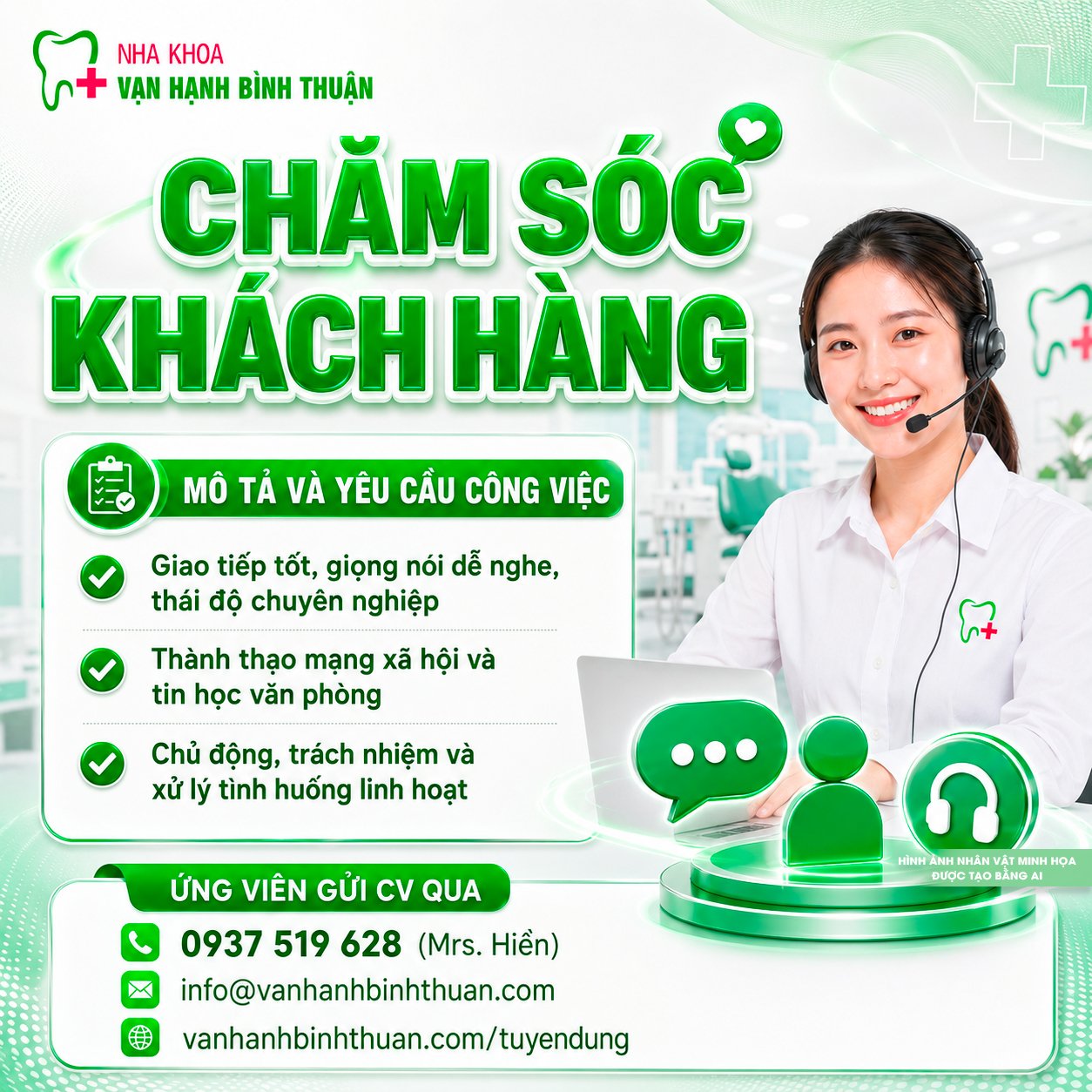 NHA KHOA VẠN HẠNH BÌNH THUẬN TUYỂN DỤNG NHÂN VIÊN CHĂM SÓC KHÁCH HÀNG (CSKH)
